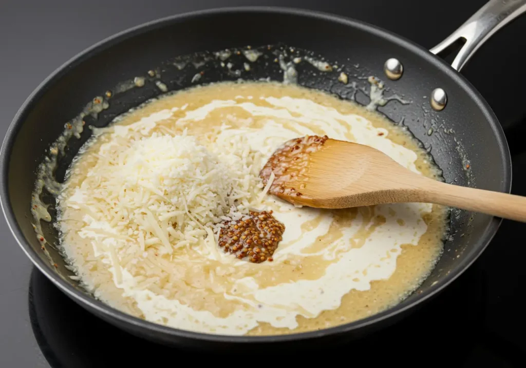 Incorporer le parmesan et la moutarde de Dijon