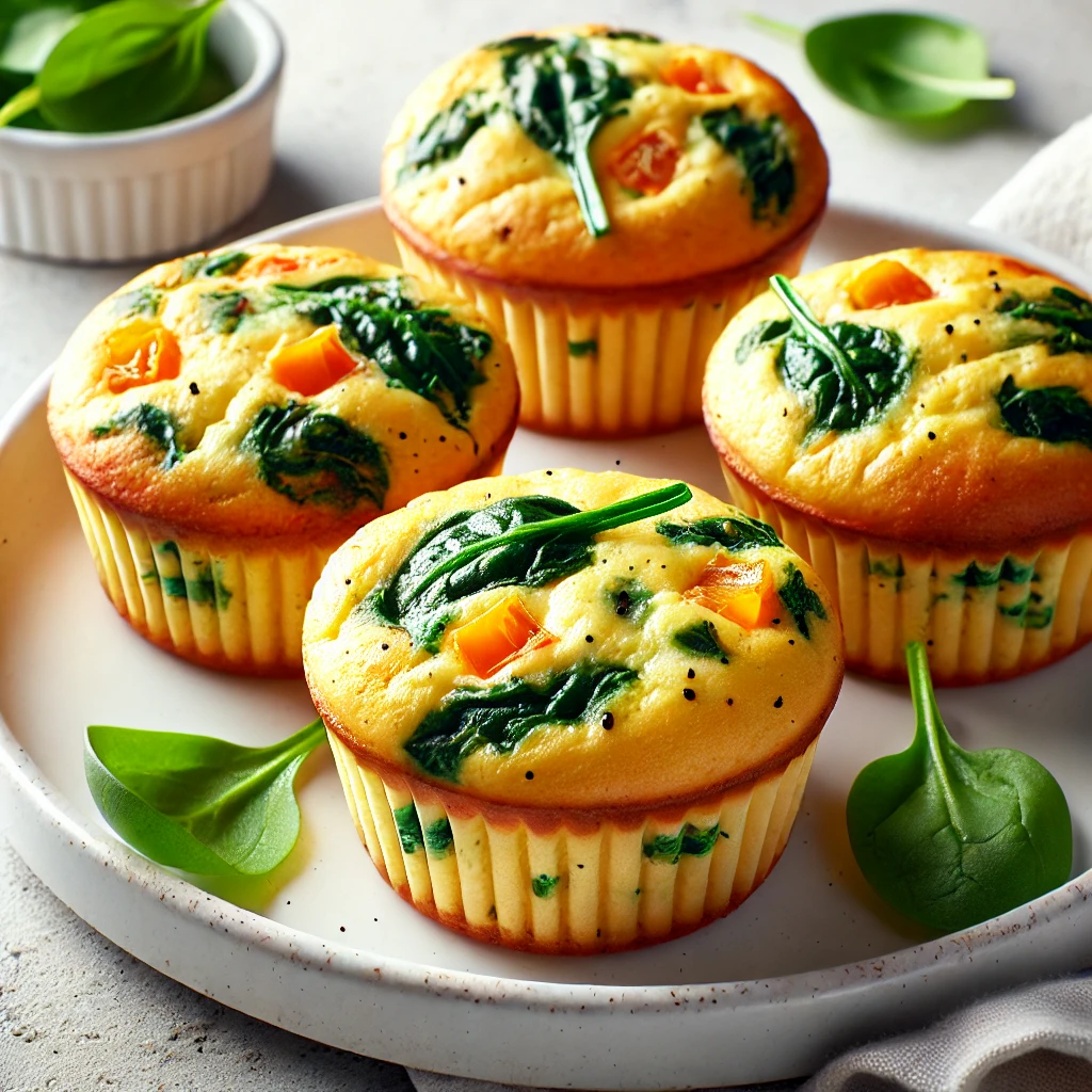 Golden-brown-low-carb-egg-muffins-with-spinach-and-bell-peppers-served-on-a-clean-white-plate.-The-muffins-look-fluffy-and-healthy-perfect-for-a-low Golden-brown-low-carb-egg-muffins-with-spinach-and-bell-peppers-served-on-a-clean-white-plate.-The-muffins-look-fluffy-and-healthy-perfect-for-a-low