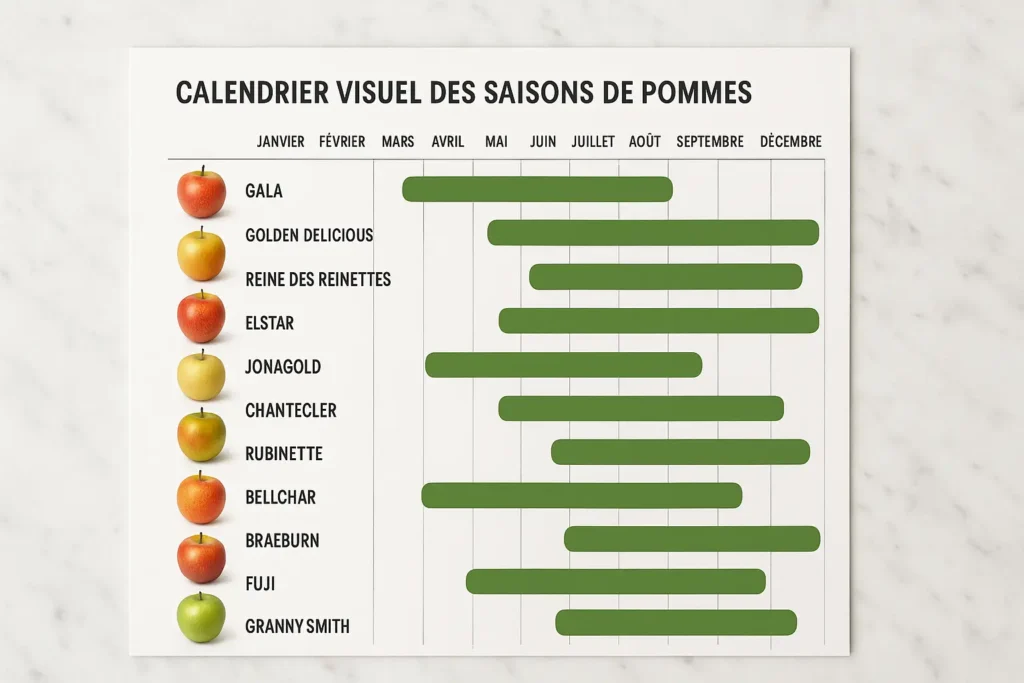 Calendrier visuel des saisons de pommes 