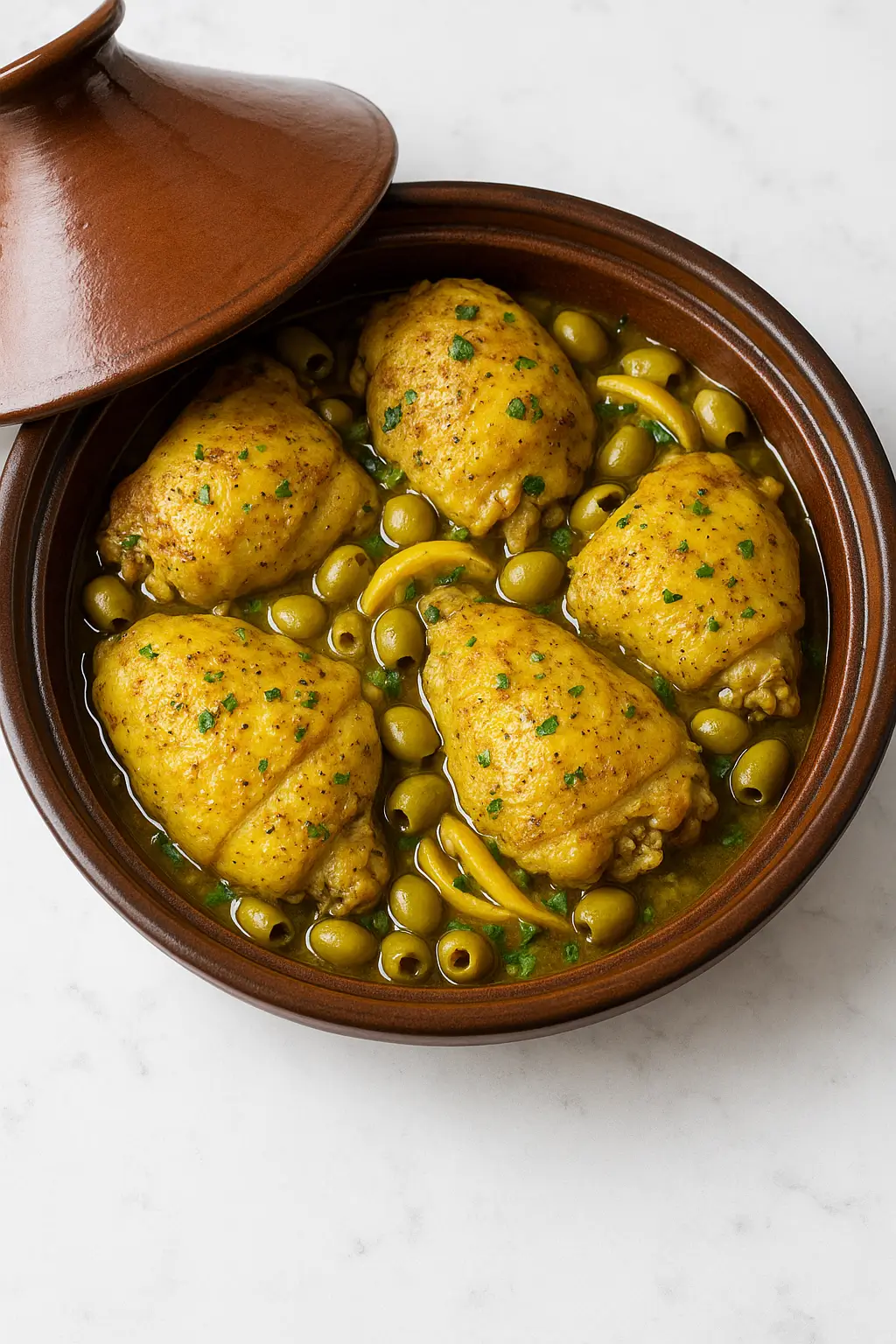Tajine de poulet aux citrons confits et olives