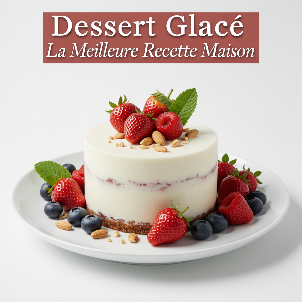 Professional food photography of Dessert Glacé La Meilleure Recette Maison, mouthwatering presentation, studio lighting, clean white plate, fresh ingredients, 4K resolution, appetizing, high quality, centered composition