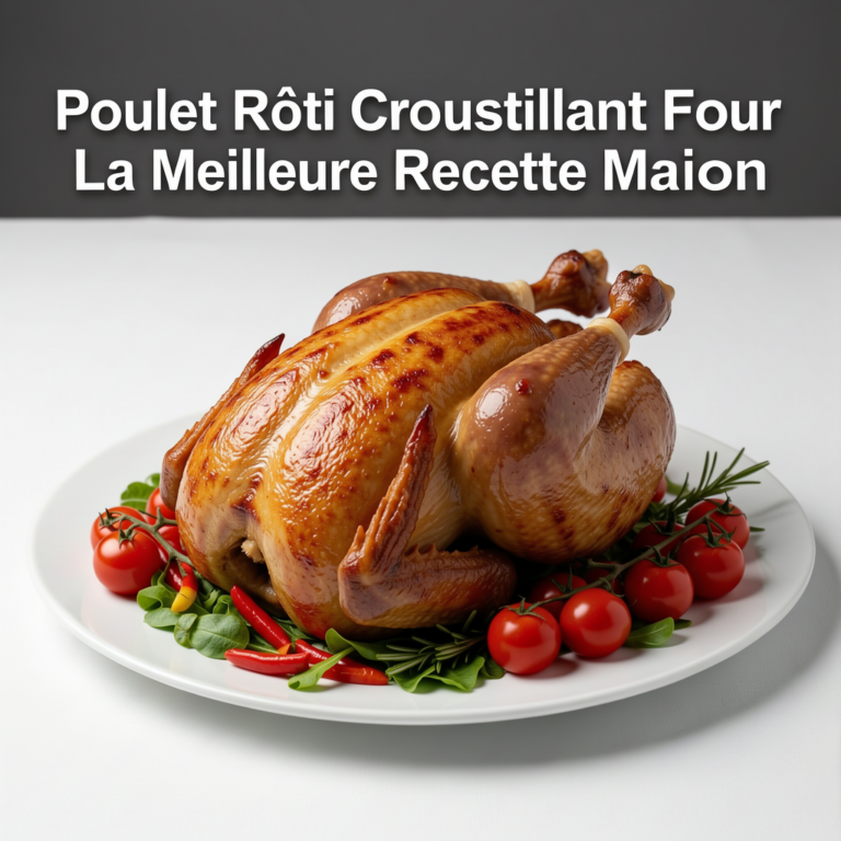Professional food photography of Poulet Rôti Croustillant Four La Meilleure Recette Maison, mouthwatering presentation, studio lighting, clean white plate, fresh ingredients, 4K resolution, appetizing, high quality, centered composition