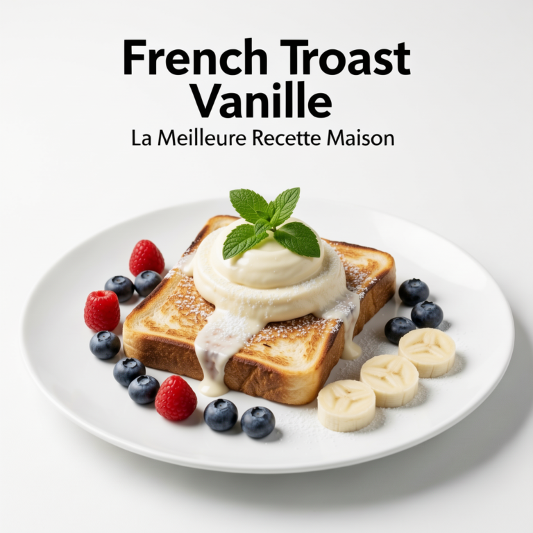 Professional food photography of French Toast Vanille La Meilleure Recette Maison, mouthwatering presentation, studio lighting, clean white plate, fresh ingredients, 4K resolution, appetizing, high quality, centered composition