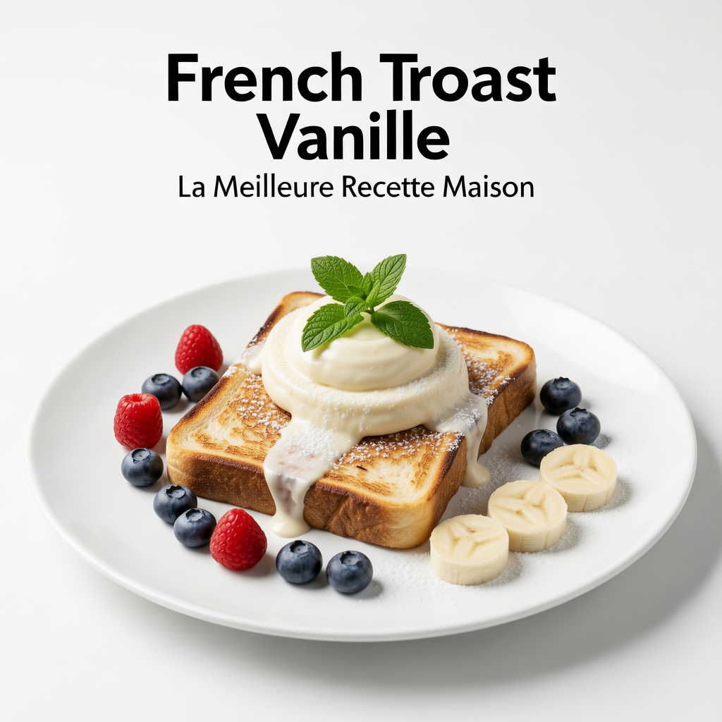 Professional food photography of French Toast Vanille La Meilleure Recette Maison, mouthwatering presentation, studio lighting, clean white plate, fresh ingredients, 4K resolution, appetizing, high quality, centered composition