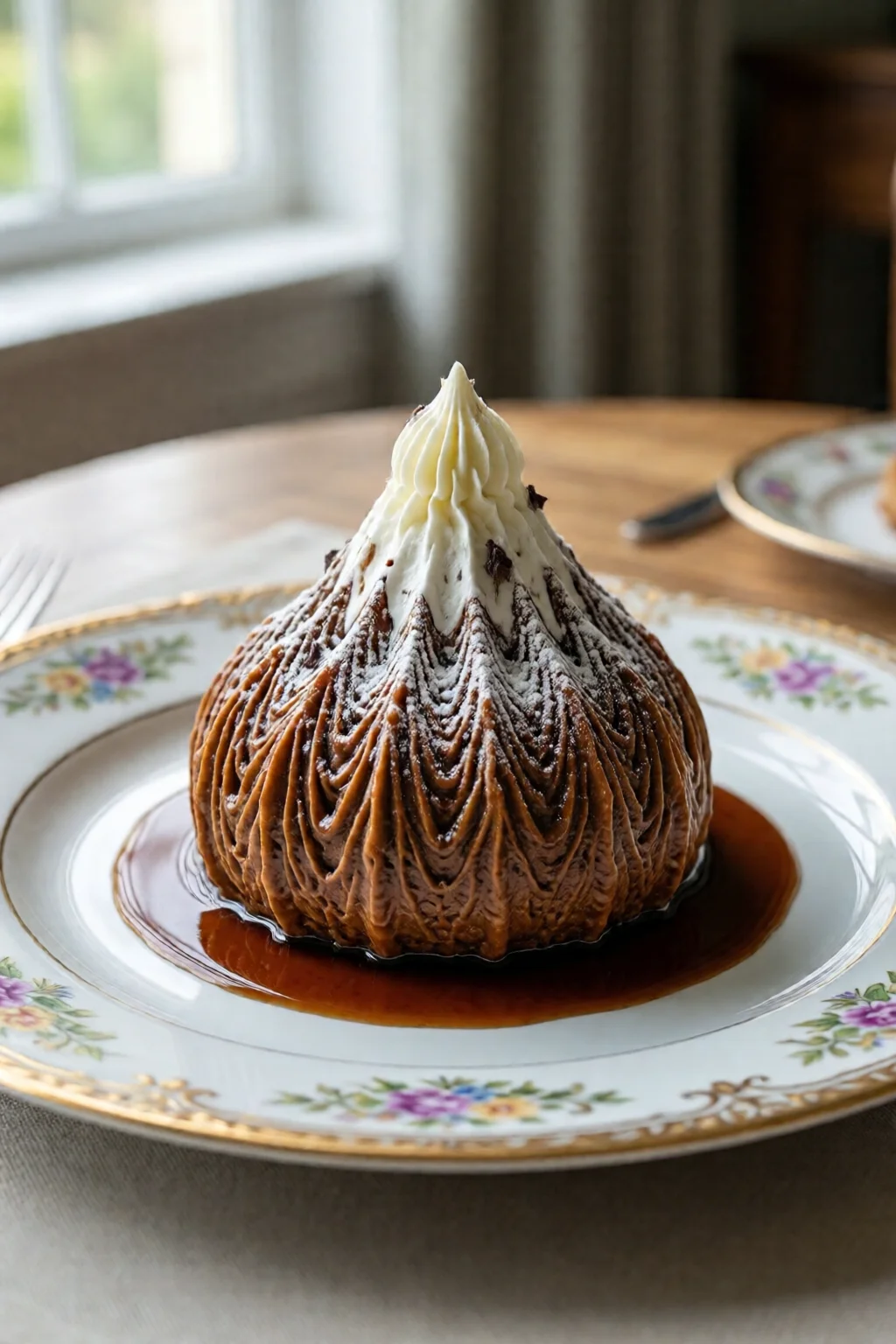 Dessert Mont-Blanc aux marrons avec filaments de crème de marrons et chantilly